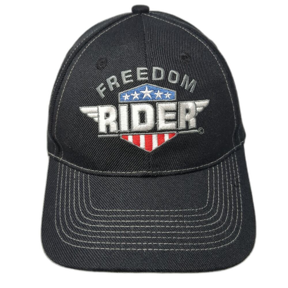 Freedom Rider U.S. Flag Strapback Baseball Cap Black One Size Embroidered CSI